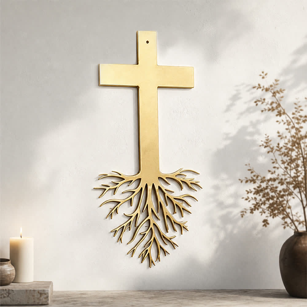 Christianartworkshop - Decorazione murale in metallo con croce moderna e radici: una potente dichiarazione di fede crescente - image 1