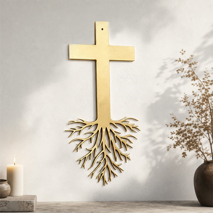 Christianartworkshop - Decorazione murale in metallo con croce moderna e radici: una potente dichiarazione di fede crescente - image 1