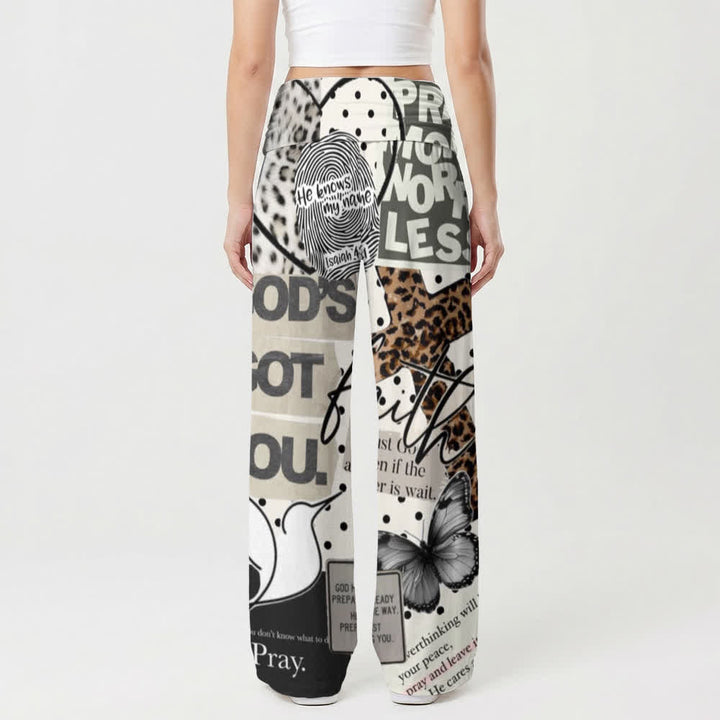 Christianartworkshop Pantaloni da donna a gamba larga a vita alta con stampa collage Faith - image 2