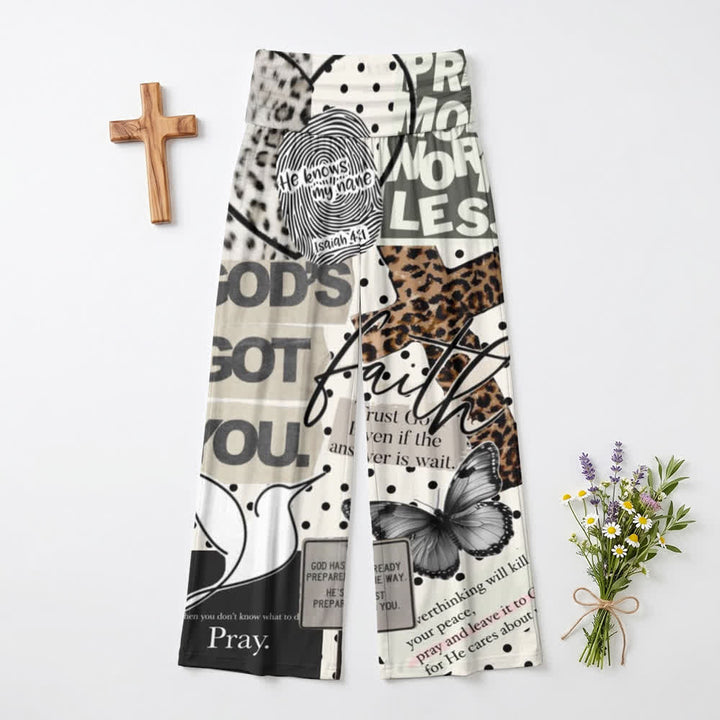Christianartworkshop Pantaloni da donna a gamba larga a vita alta con stampa collage Faith - US22,UK/AU26,EU54 - image 0