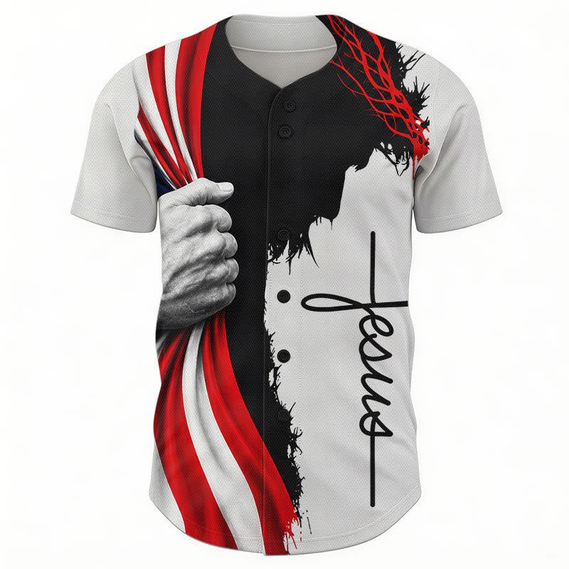 Christianartworkshop Corona di spine Gesù silhouette Maglia da baseball unisex patriottica - image 1