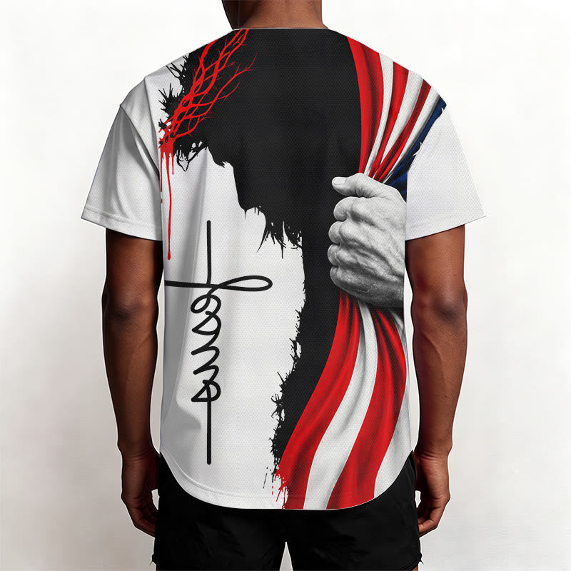 Christianartworkshop Corona di spine Gesù silhouette Maglia da baseball unisex patriottica - image 4