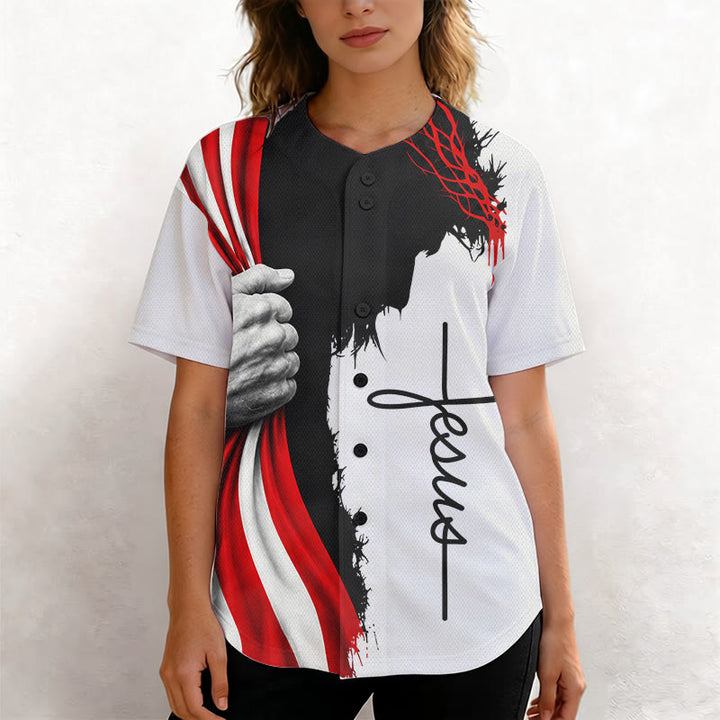 Christianartworkshop Corona di spine Gesù silhouette Maglia da baseball unisex patriottica - image 5