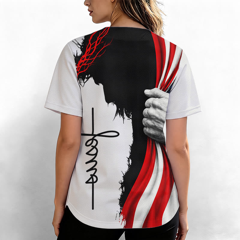 Christianartworkshop Corona di spine Gesù silhouette Maglia da baseball unisex patriottica - image 6