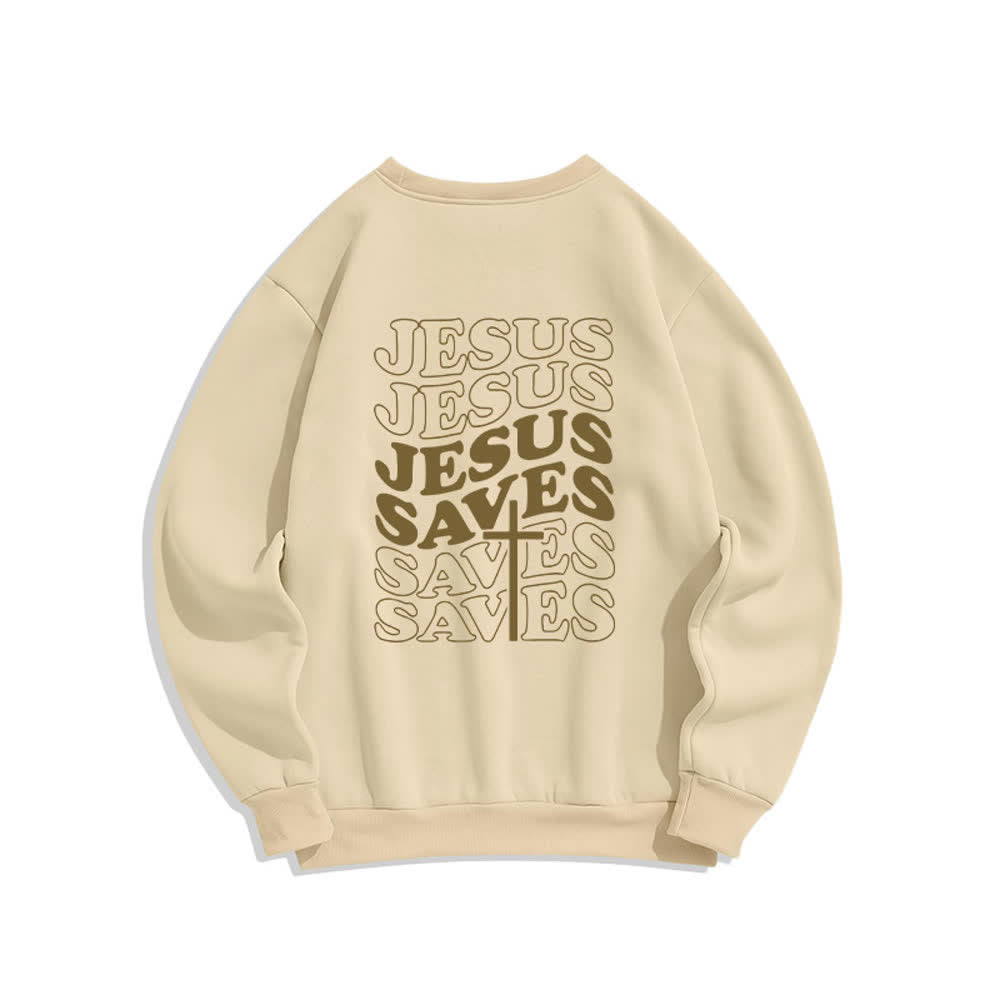 Christianartworkshop Felpa girocollo in pile con stampa sul retro "Jesus Saves" - image 1