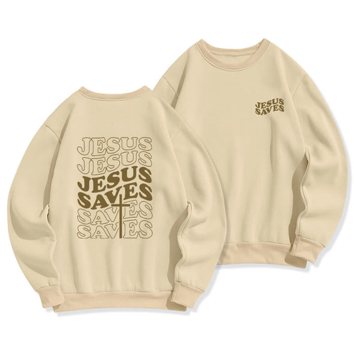 Christianartworkshop Felpa girocollo in pile con stampa sul retro "Jesus Saves" - Beige - 2XL - image 0