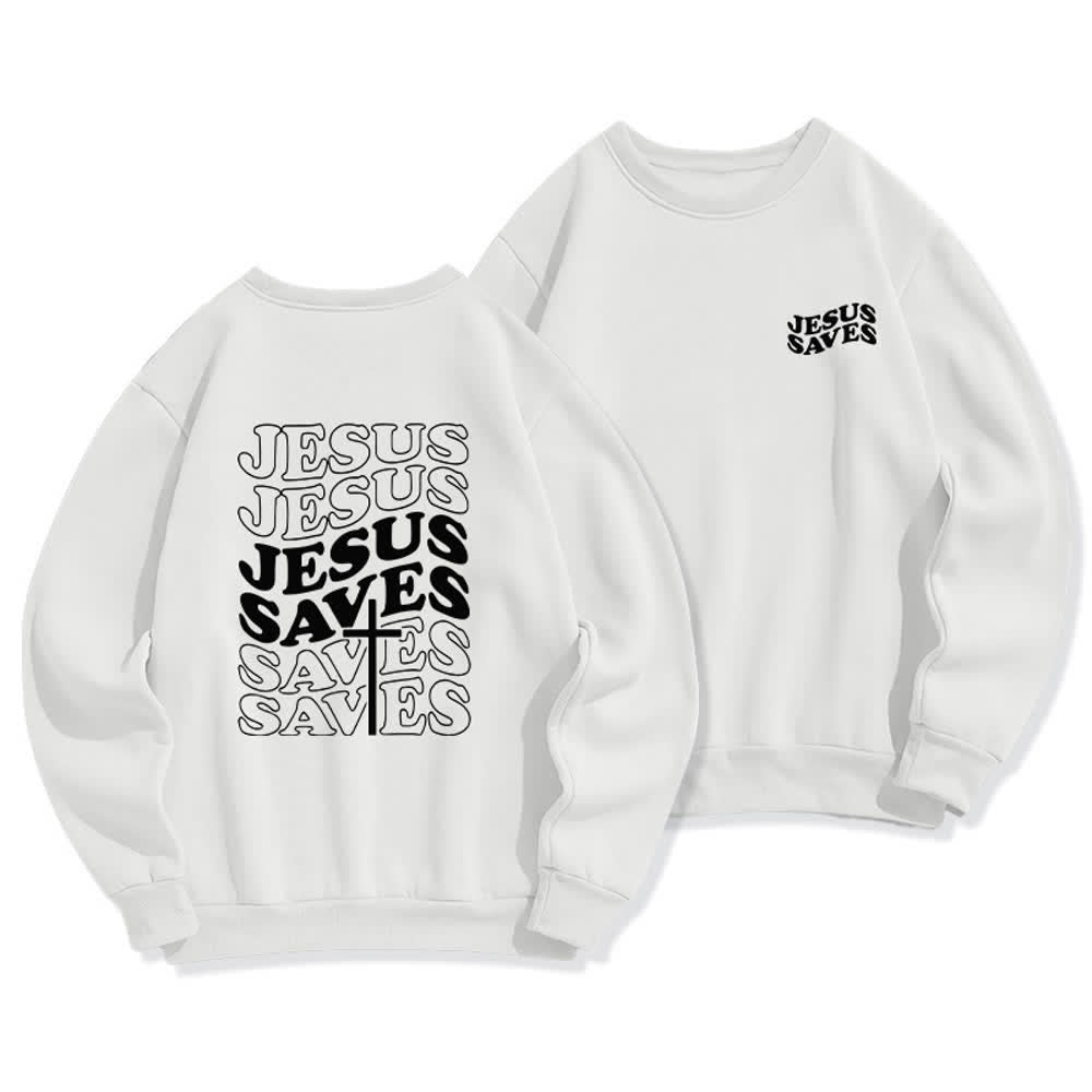 Christianartworkshop Felpa girocollo in pile con stampa sul retro "Jesus Saves" - Bianco - 2XL - image 6