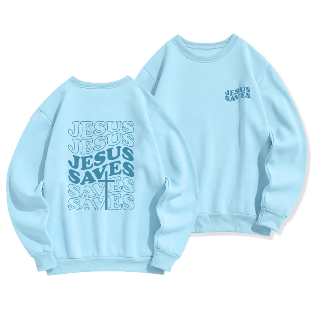 Christianartworkshop Felpa girocollo in pile con stampa sul retro "Jesus Saves" - Blu - 2XL - image 12