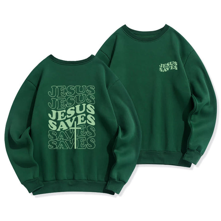 Christianartworkshop Felpa girocollo in pile con stampa sul retro "Jesus Saves" - Verde - 2XL - image 15