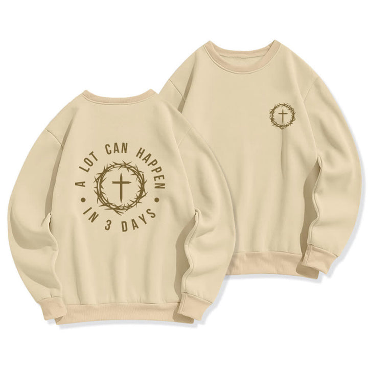 Christianartworkshop Felpa in pile con stampa a croce sul retro "Three Days Thorn" - Beige - 2XL - image 14