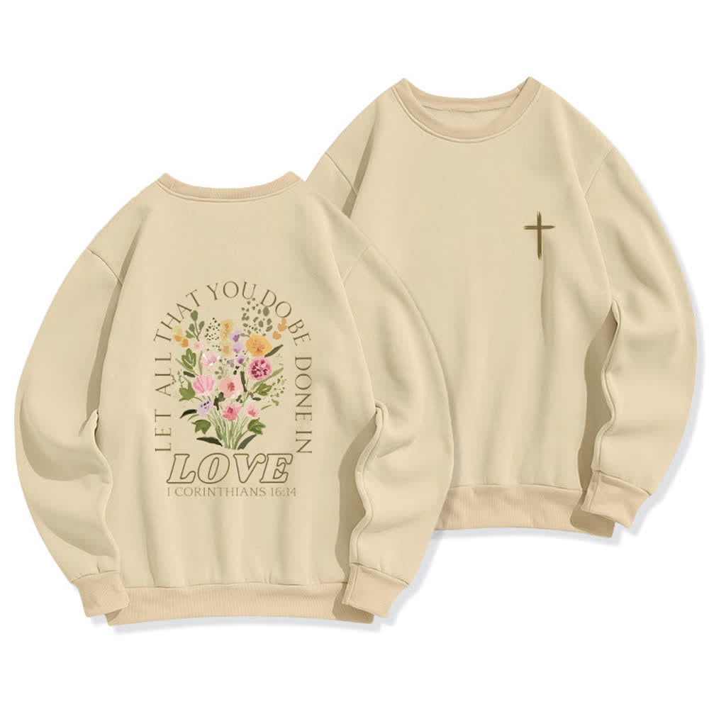 Christianartworkshop Felpa in pile con stampa incrociata sulla schiena e scritta "Love In Bloom" - Beige - 2XL - image 15