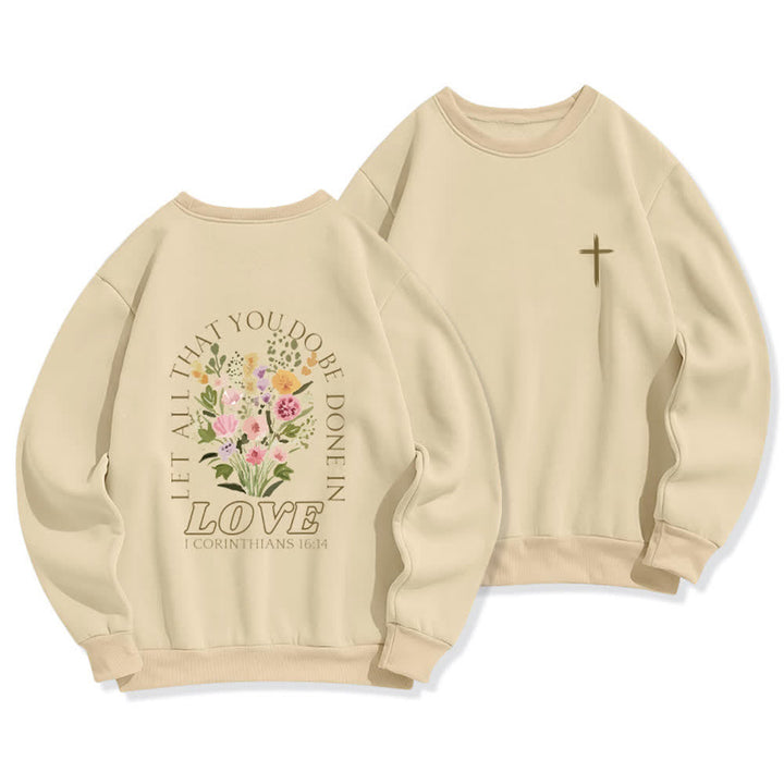 Christianartworkshop Felpa in pile con stampa incrociata sulla schiena e scritta "Love In Bloom" - Beige - 2XL - image 15
