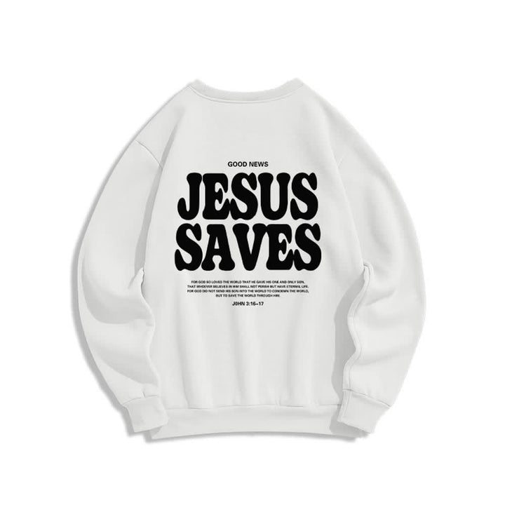 Christianartworkshop Felpa girocollo oversize con fodera in pile "Jesus Saves" - image 1