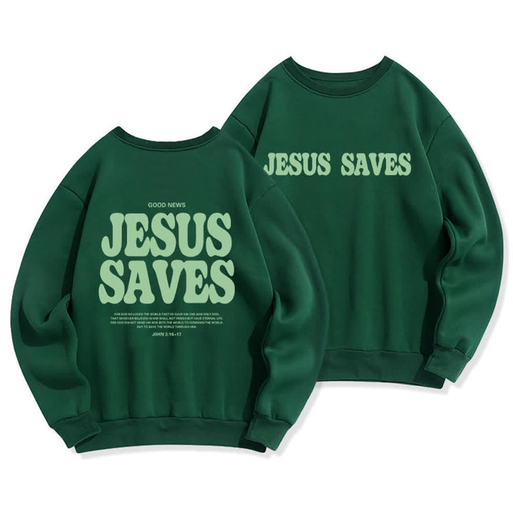 Christianartworkshop Felpa girocollo oversize con fodera in pile "Jesus Saves" - Verde - 2XL - image 15