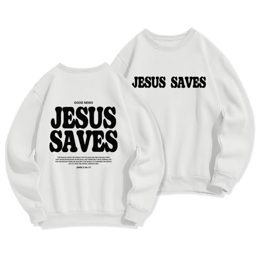 Christianartworkshop Felpa girocollo oversize con fodera in pile "Jesus Saves" - Bianco - 2XL - image 0
