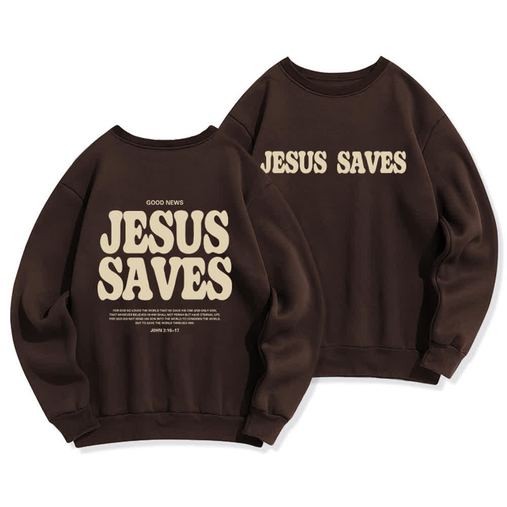 Christianartworkshop Felpa girocollo oversize con fodera in pile "Jesus Saves" - Marrone - 2XL - image 6