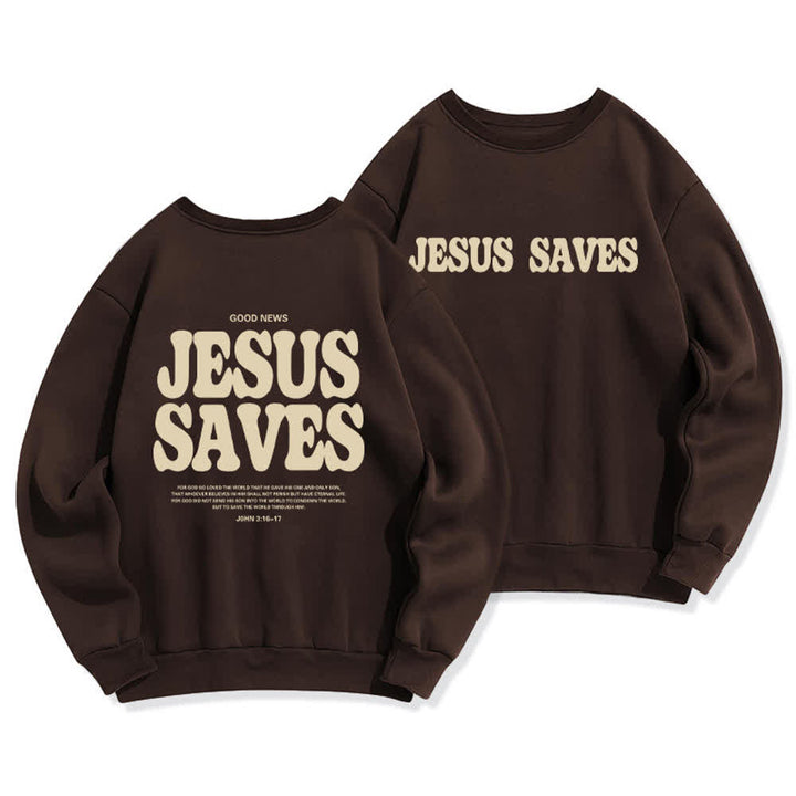 Christianartworkshop Felpa girocollo oversize con fodera in pile "Jesus Saves" - Marrone - 2XL - image 6