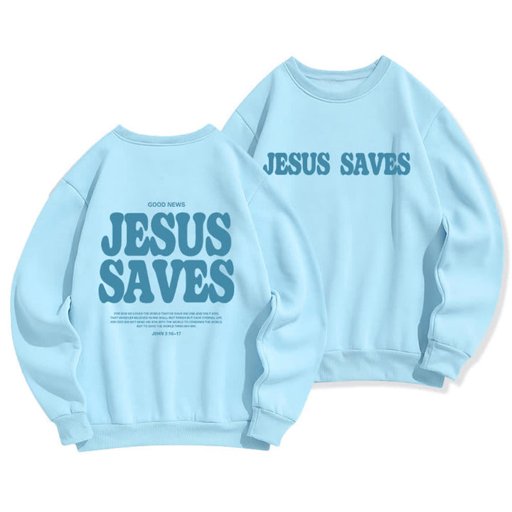 Christianartworkshop Felpa girocollo oversize con fodera in pile "Jesus Saves" - Blu - 2XL - image 9