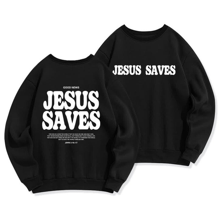 Christianartworkshop Felpa girocollo oversize con fodera in pile "Jesus Saves" - Nero - 2XL - image 3