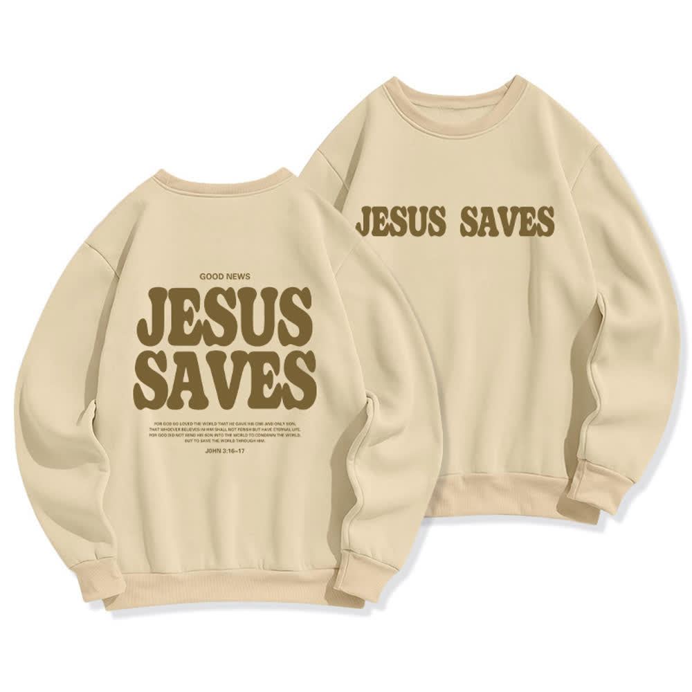 Christianartworkshop Felpa girocollo oversize con fodera in pile "Jesus Saves" - Beige - 2XL - image 12