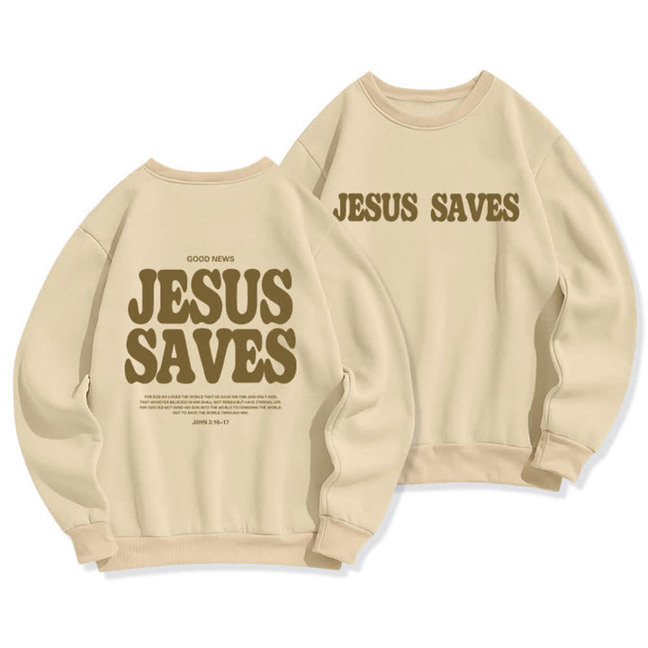 Christianartworkshop Felpa girocollo oversize con fodera in pile "Jesus Saves" - Beige - 2XL - image 12