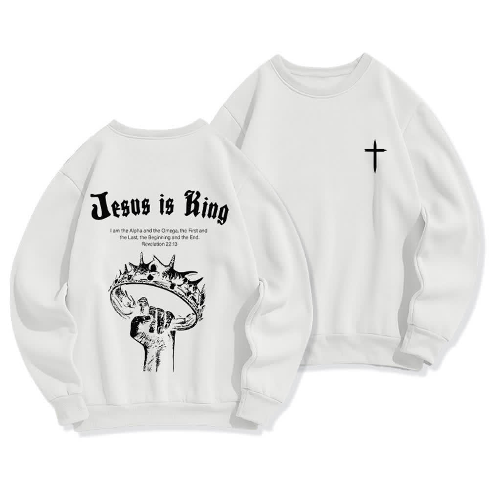 Christianartworkshop Felpa girocollo con stampa sulla schiena "Jesus Is King Crown" - Bianco - 2XL - image 3