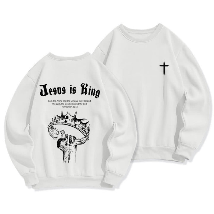 Christianartworkshop Felpa girocollo con stampa sulla schiena "Jesus Is King Crown" - Bianco - 2XL - image 3