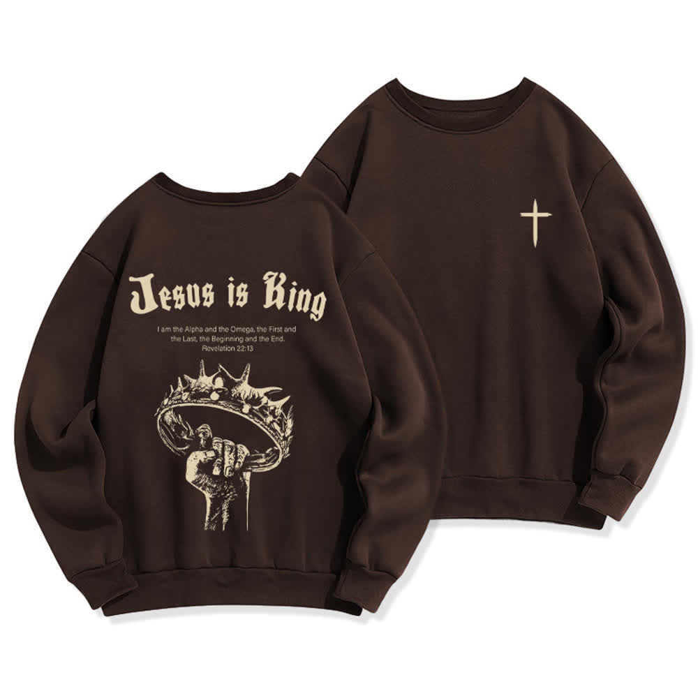 Christianartworkshop Felpa girocollo con stampa sulla schiena "Jesus Is King Crown" - Marrone - 2XL - image 6