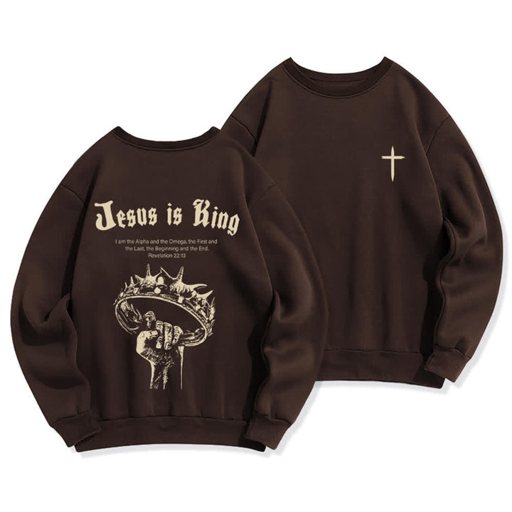 Christianartworkshop Felpa girocollo con stampa sulla schiena "Jesus Is King Crown" - Marrone - 2XL - image 6