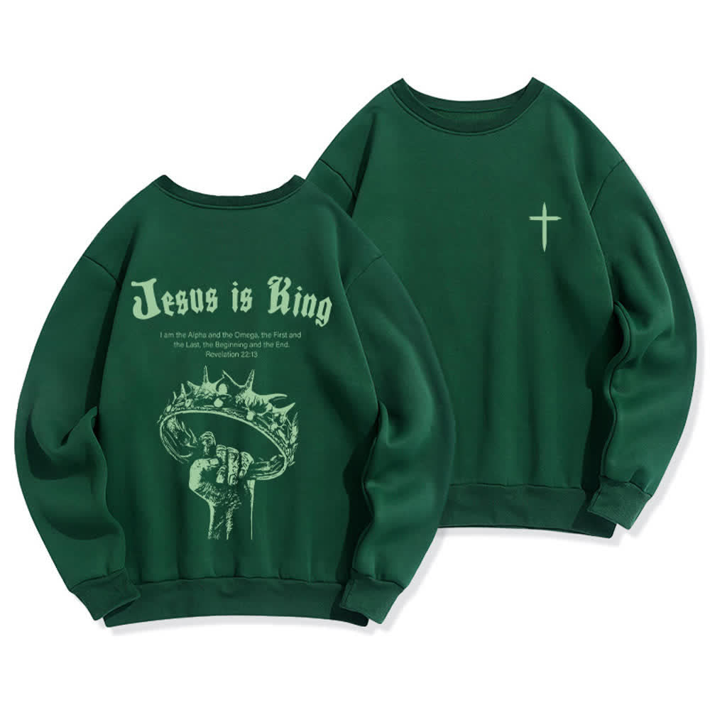 Christianartworkshop Felpa girocollo con stampa sulla schiena "Jesus Is King Crown" - Verde - 2XL - image 12