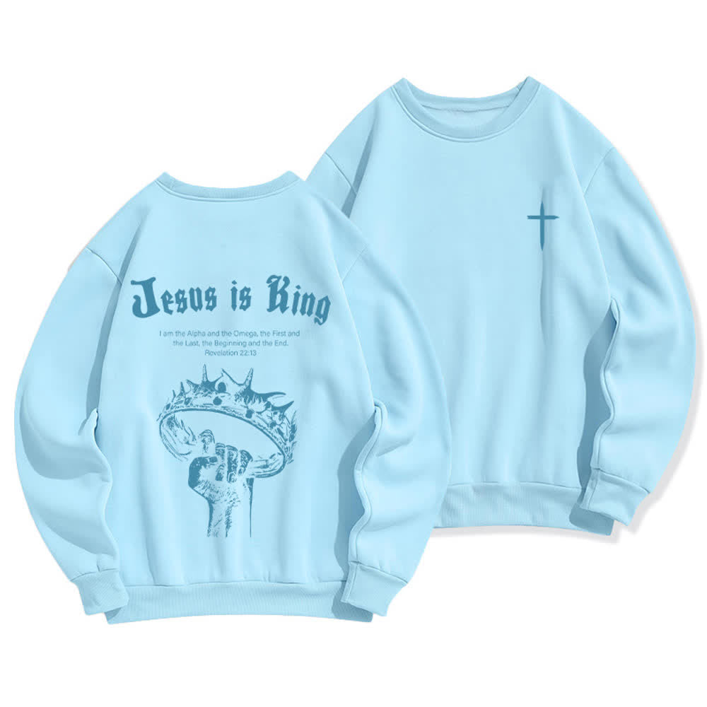 Christianartworkshop Felpa girocollo con stampa sulla schiena "Jesus Is King Crown" - Blu - 2XL - image 9