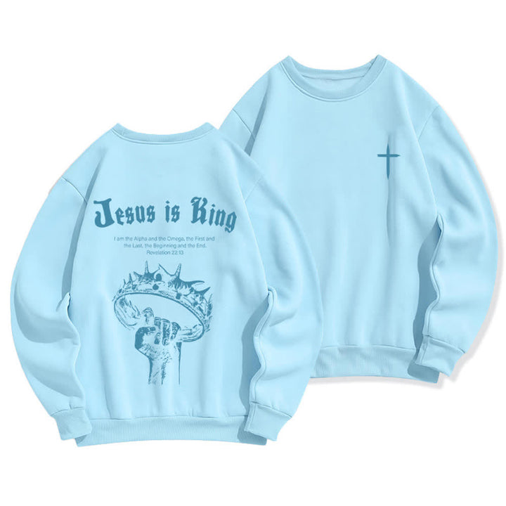 Christianartworkshop Felpa girocollo con stampa sulla schiena "Jesus Is King Crown" - Blu - 2XL - image 9