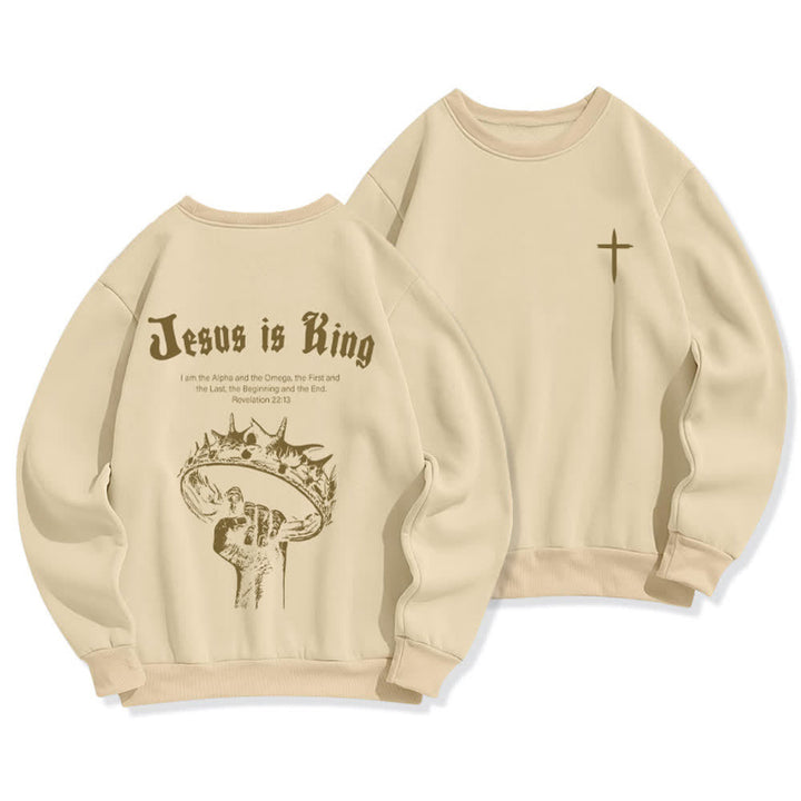 Christianartworkshop Felpa girocollo con stampa sulla schiena "Jesus Is King Crown" - Beige - 2XL - image 15