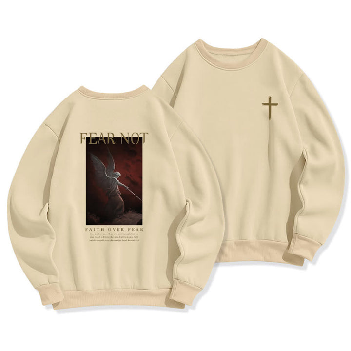 Christianartworkshop Felpa girocollo con grafica "Fear Not Angel Back" e croce. - Beige - 2XL - image 12