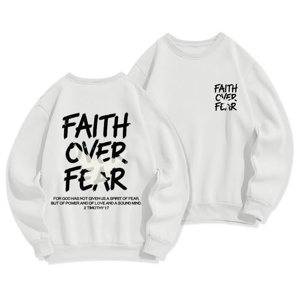 Christianartworkshop Felpa girocollo oversize con grafica "Faith Over Fear" e colomba. - Bianco - 2XL - image 3