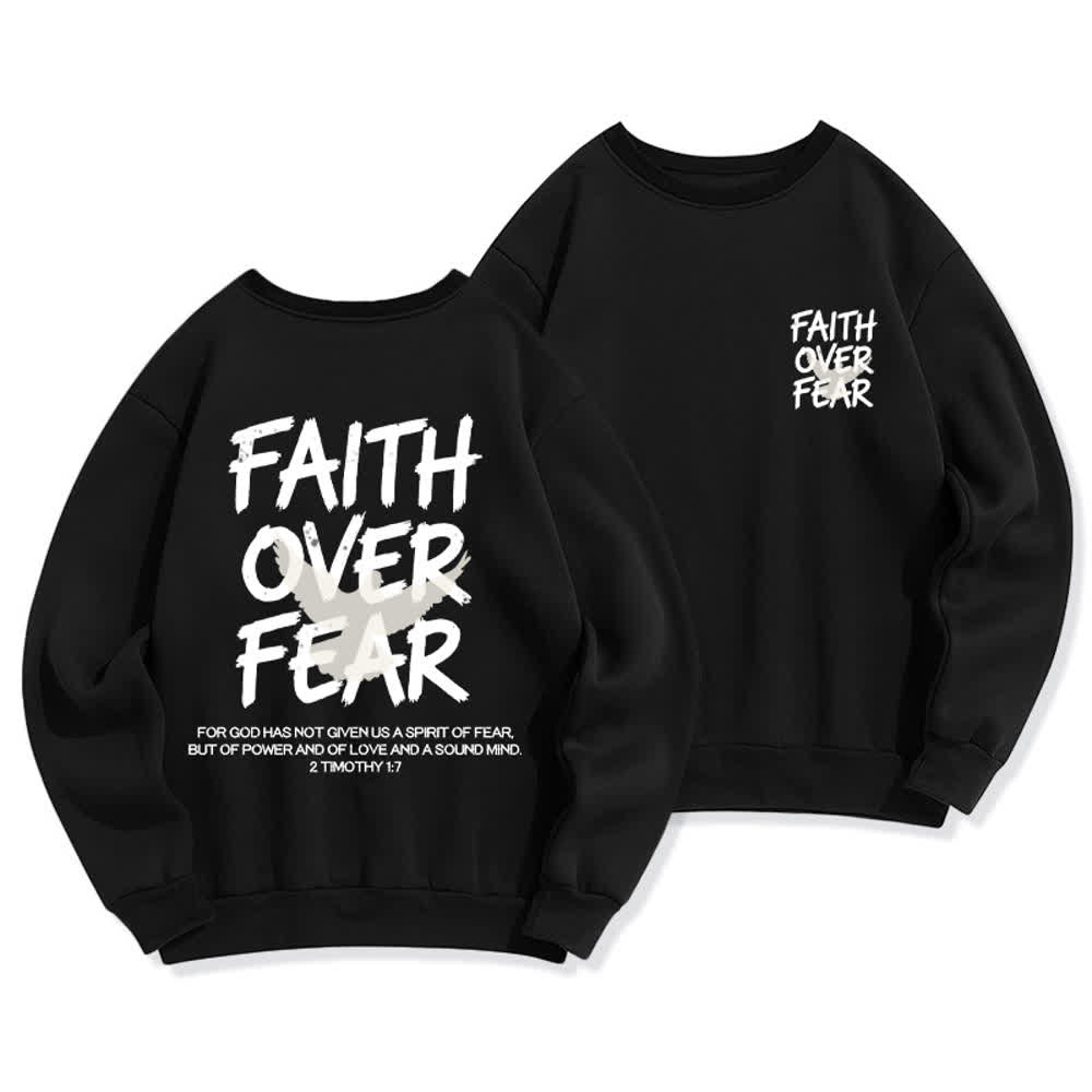 Christianartworkshop Felpa girocollo oversize con grafica "Faith Over Fear" e colomba. - Nero - 2XL - image 6