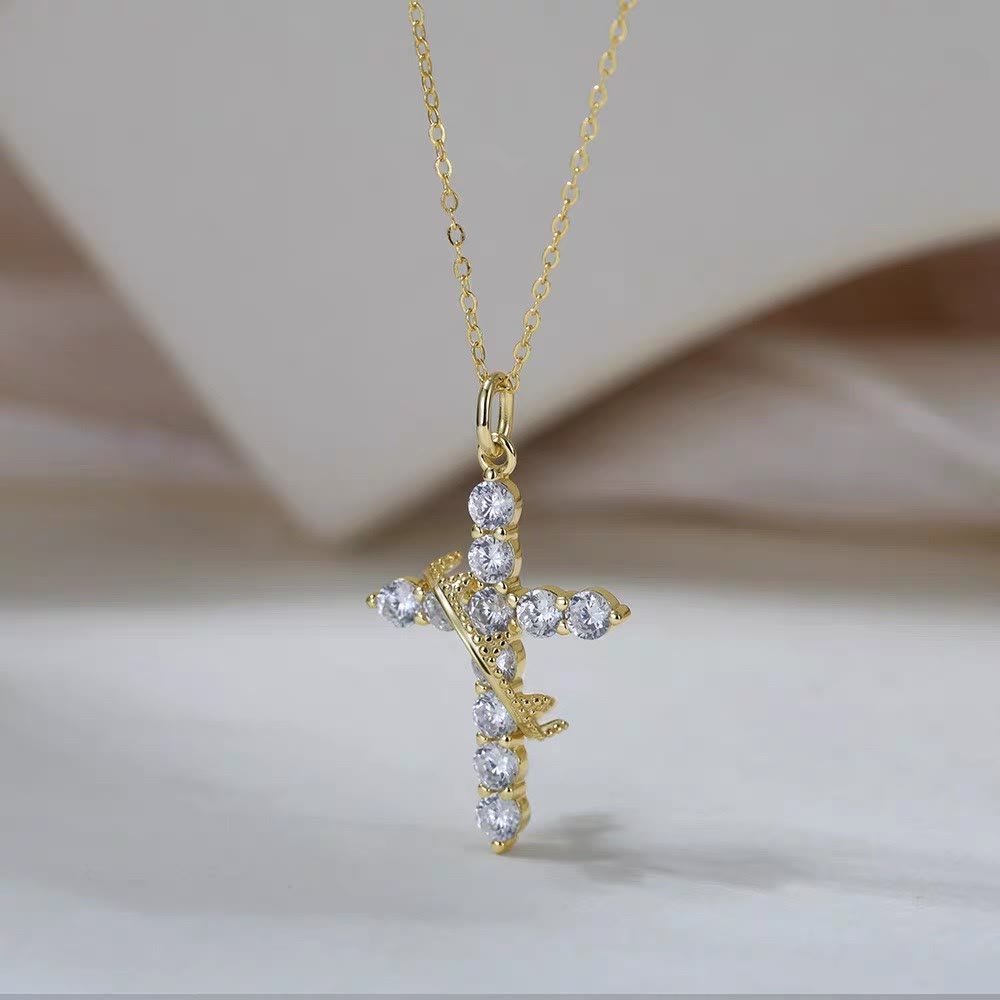 Christianartworkshop Collana con croce e anello impreziosito da pietre scintillanti: emblema di pura grazia celeste. - D'oro - image 3