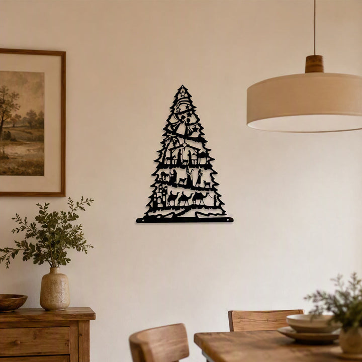 Christianartworkshop Decorazione murale in metallo con albero di Natale e presepe: emblema di pace e serenità senza tempo. - image 3