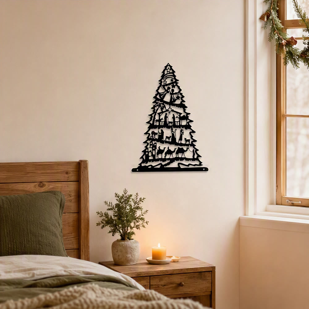 Christianartworkshop Decorazione murale in metallo con albero di Natale e presepe: emblema di pace e serenità senza tempo. - image 4