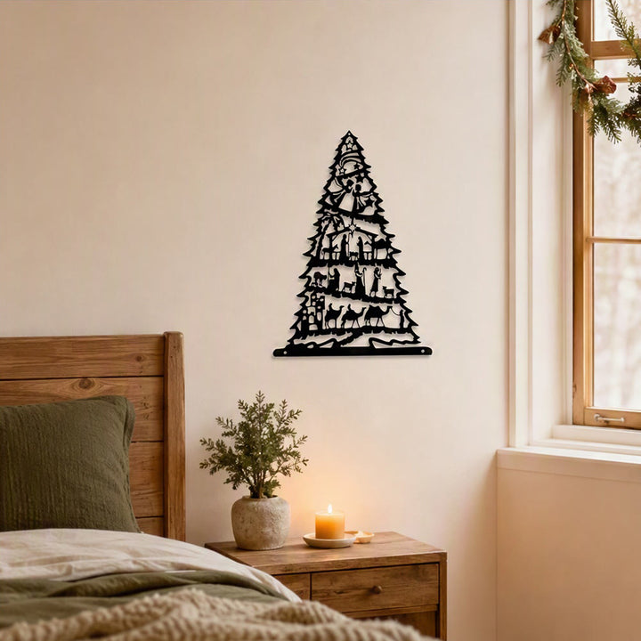 Christianartworkshop Decorazione murale in metallo con albero di Natale e presepe: emblema di pace e serenità senza tempo. - image 4