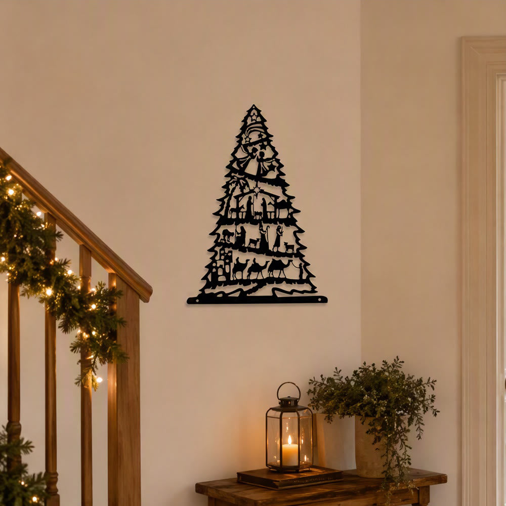 Christianartworkshop Decorazione murale in metallo con albero di Natale e presepe: emblema di pace e serenità senza tempo. - image 5