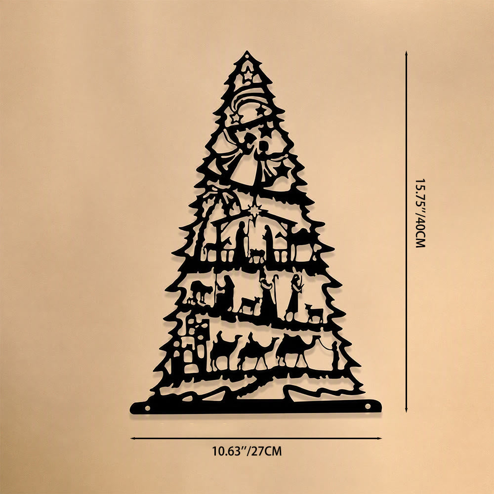 Christianartworkshop Decorazione murale in metallo con albero di Natale e presepe: emblema di pace e serenità senza tempo. - 10,63''*15,75''*0,04''/27*40*0,1 cm - image 7