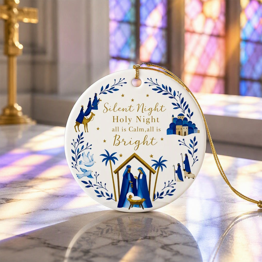 Christianartworkshop Notte Silenziosa, Notte Santa, Ornamento in ceramica della Natività: Emblema di Pace Celeste - image 4