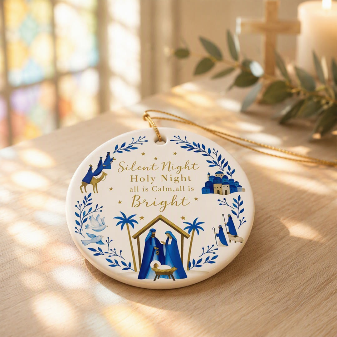 Christianartworkshop Notte Silenziosa, Notte Santa, Ornamento in ceramica della Natività: Emblema di Pace Celeste - image 3
