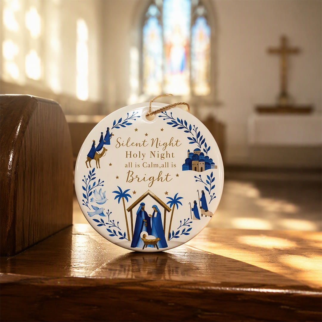 Christianartworkshop Notte Silenziosa, Notte Santa, Ornamento in ceramica della Natività: Emblema di Pace Celeste - image 2