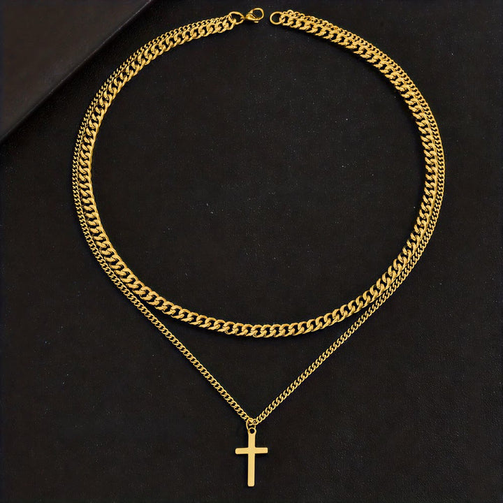 Christianartworkshop Collana con ciondolo a croce e catena a maglie sovrapposte: emblema di un rifugio celeste incrollabile. - D'oro - image 4