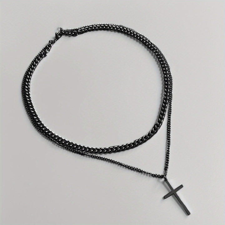Christianartworkshop Collana con ciondolo a croce e catena a maglie sovrapposte: emblema di un rifugio celeste incrollabile. - Nero - image 6