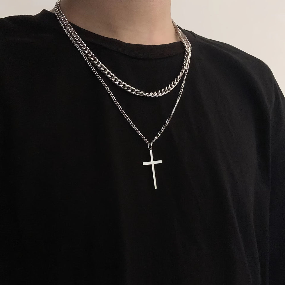 Christianartworkshop Collana con ciondolo a croce e catena a maglie sovrapposte: emblema di un rifugio celeste incrollabile. - image 1