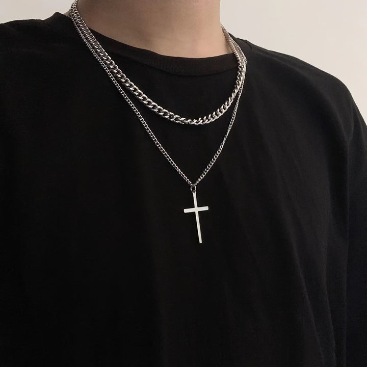 Christianartworkshop Collana con ciondolo a croce e catena a maglie sovrapposte: emblema di un rifugio celeste incrollabile. - image 1