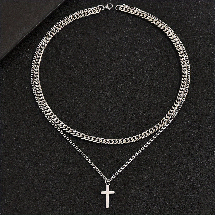 Christianartworkshop Collana con ciondolo a croce e catena a maglie sovrapposte: emblema di un rifugio celeste incrollabile. - image 2